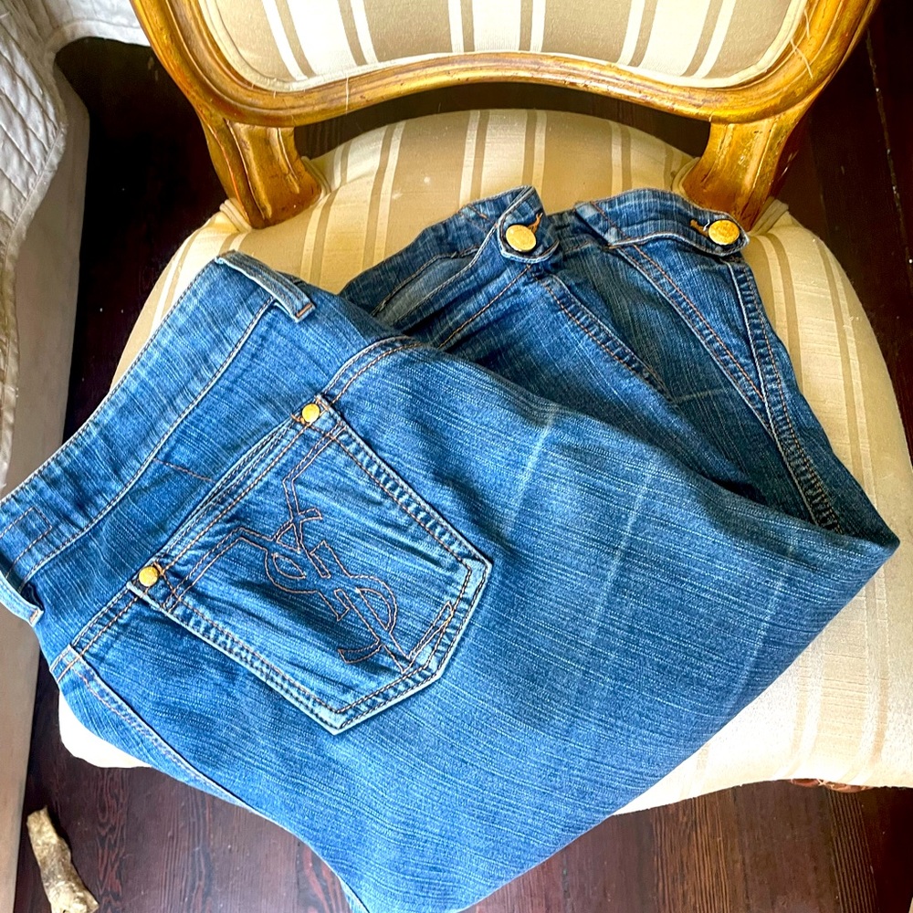 SOLD!!YSL Cool Knee Length Jeans with Gold Buttons